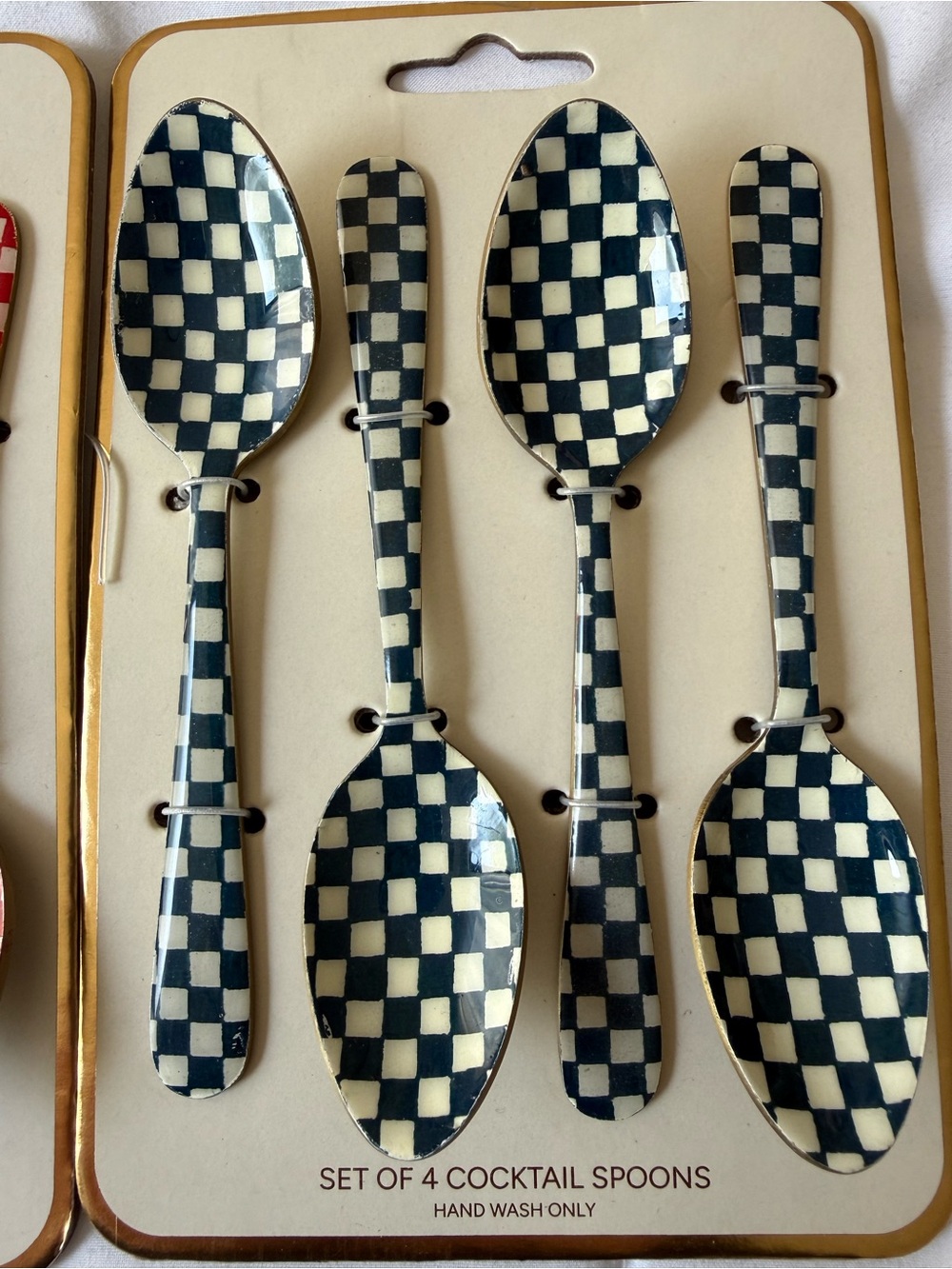 Checkerboard Cocktail Spoon Set - Red & Blue Enamel - Picture 3 of 3